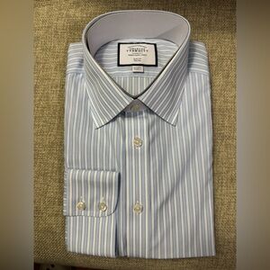 (NWT) Charles Tyrwhitt Light Blue and White Striped Dress Shirt